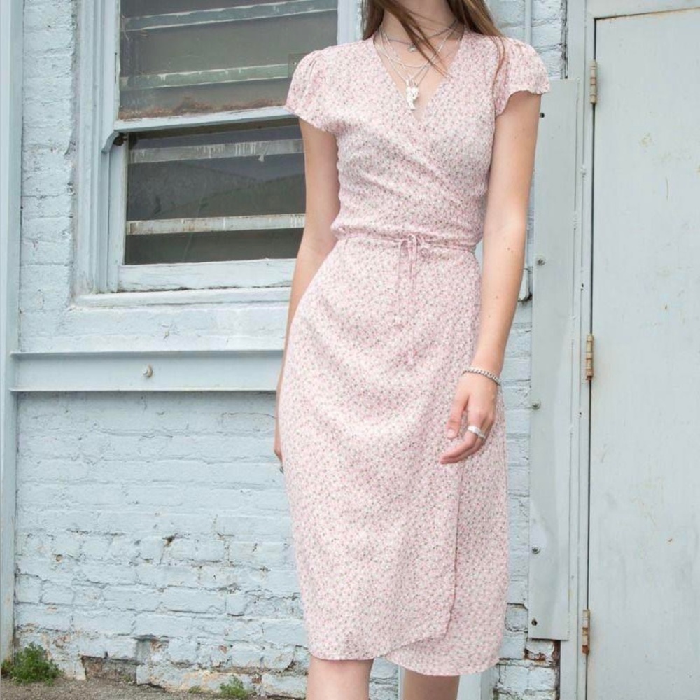 Brandy Melville Robbie Wrap Pink Floral Midi Dress